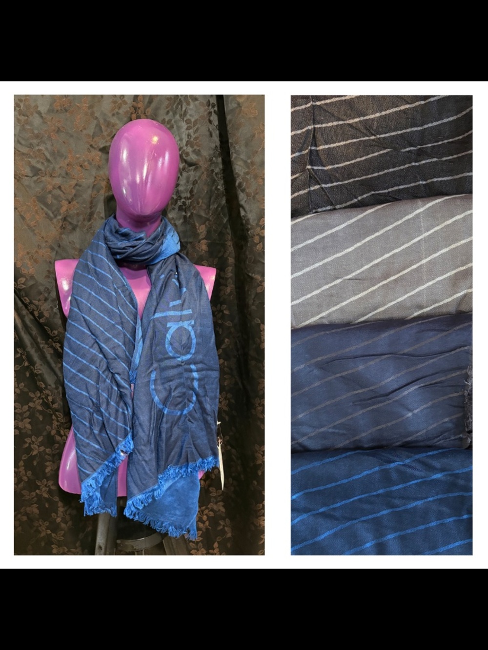 Set of 4 Calvin Klein Logo / Diagonal Stripe Viscose Scarves: New Samples Unisex
